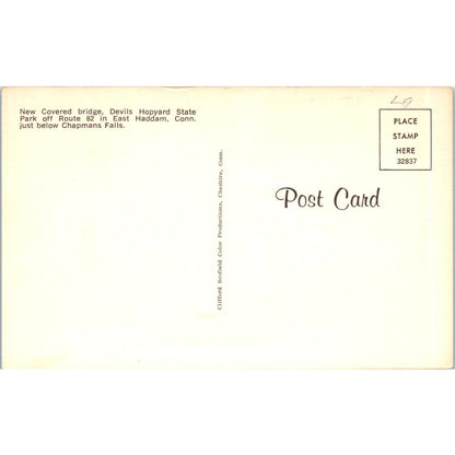 Devils Hopyard Park East Haddam CT Vintage Covered Bridge Postcard PC12