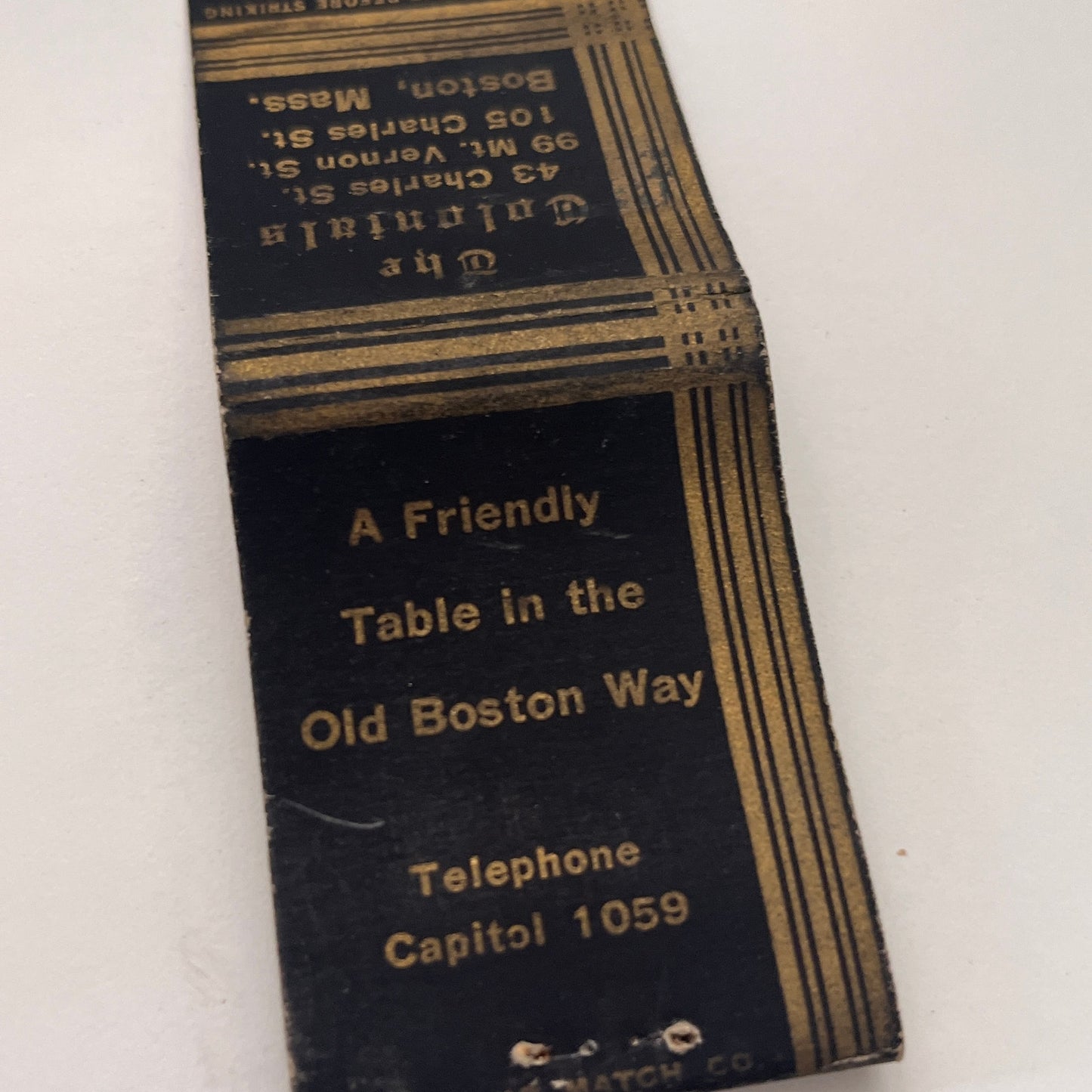 The Colonials Restaurant Boston MA Vintage Matchbook Cover MM3-2