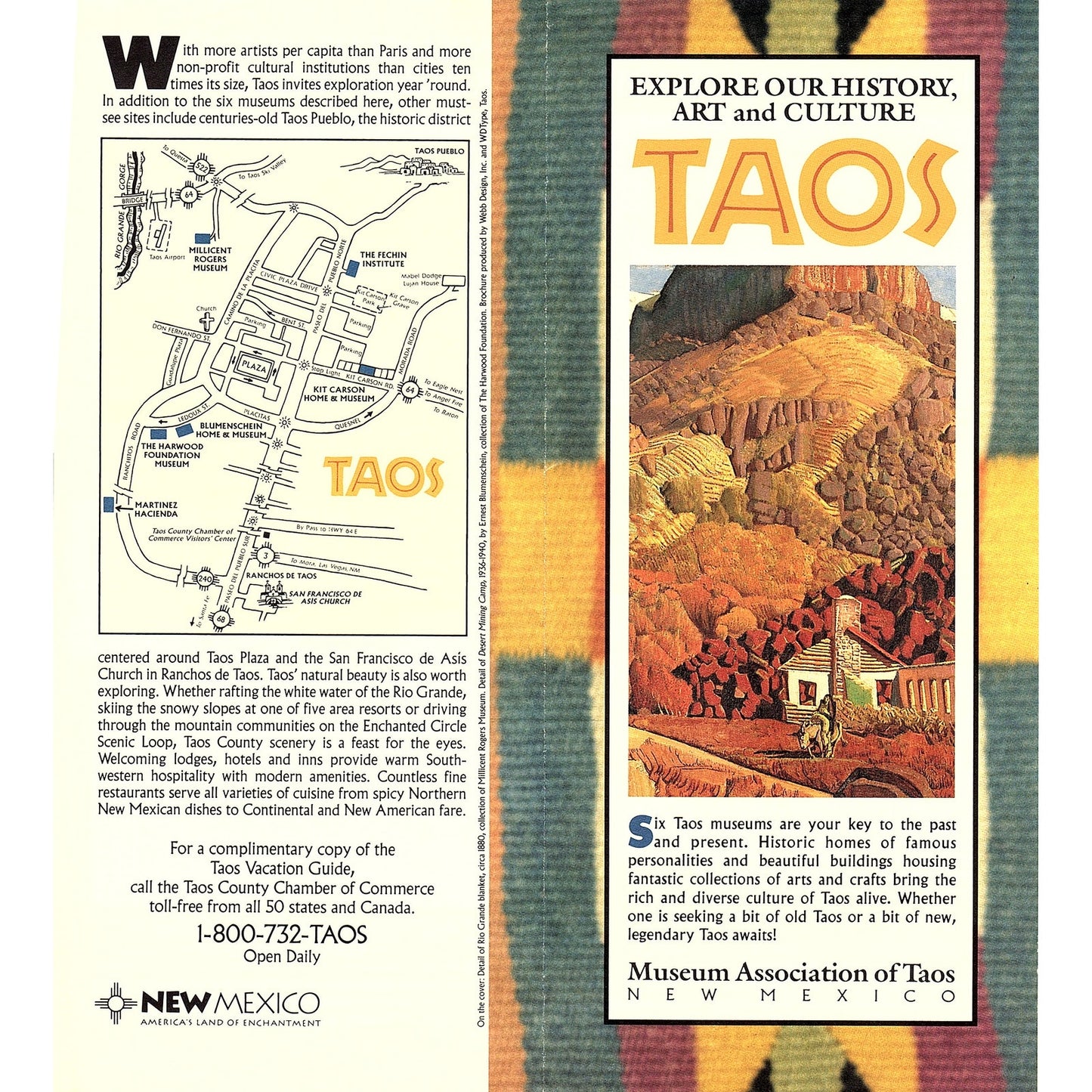 Explore Taos NM History, Art & Culture Vintage Fold Out Travel Brochure TH2-TB1