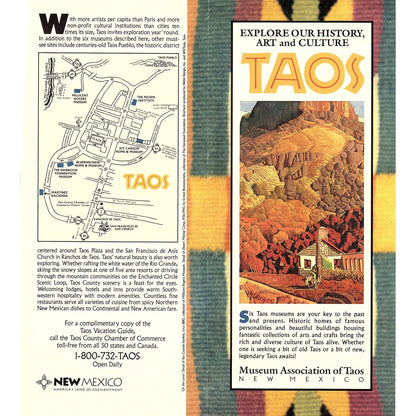 Explore Taos NM History, Art & Culture Vintage Fold Out Travel Brochure TH2-TB1