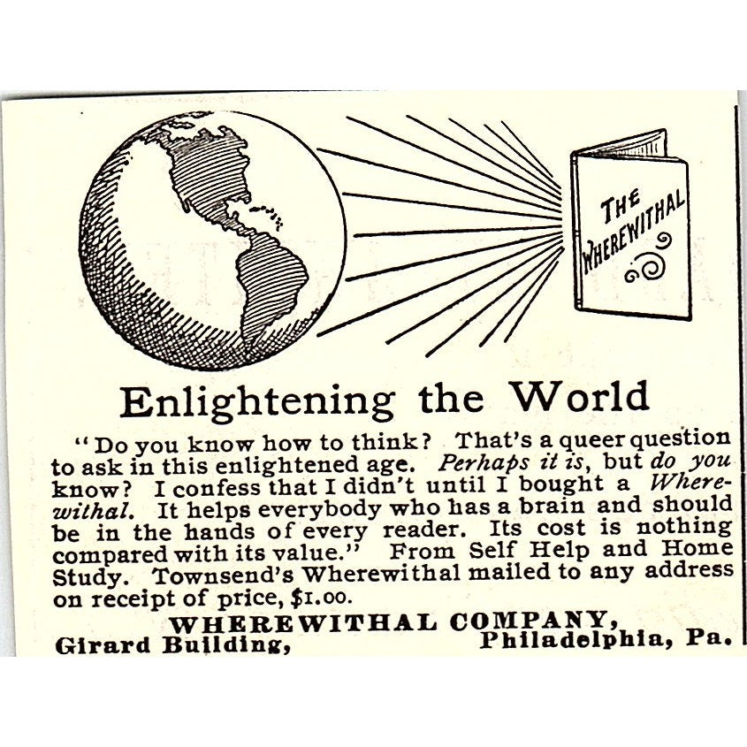 Enlightening the World Wherewithal Co Philadelphia PA 1892 Ad AG2-S25