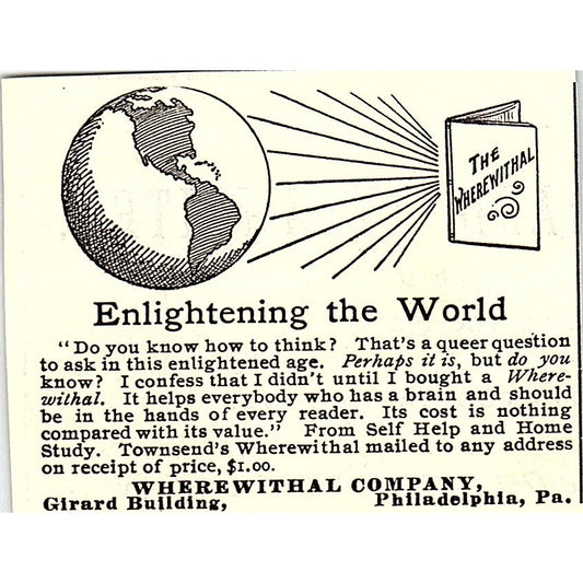 Enlightening the World Wherewithal Co Philadelphia PA 1892 Ad AG2-S25