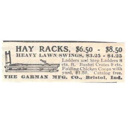 Hay Racks The Garman Mfg Co Bristol IN 1905 Magazine Ad AF1-NES2