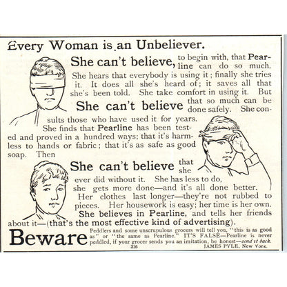 Every Woman is an Unbeliever Pearline Laundry Soap c1890 Victorian Ad AE8-CH2