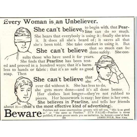 Every Woman is an Unbeliever Pearline Laundry Soap c1890 Victorian Ad AE8-CH2