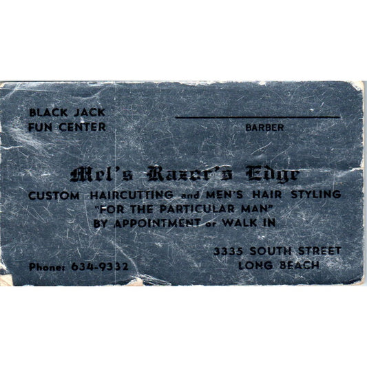 Mel's Razor's Edge Barber Shop Long Beach CA Vintage Business Card SD8-B9