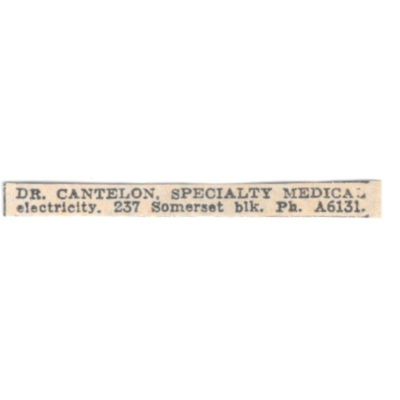 Dr Cantelon Specialty Medical Electricity 237 Somerset Winnipeg 1920 Ad AG2-S12