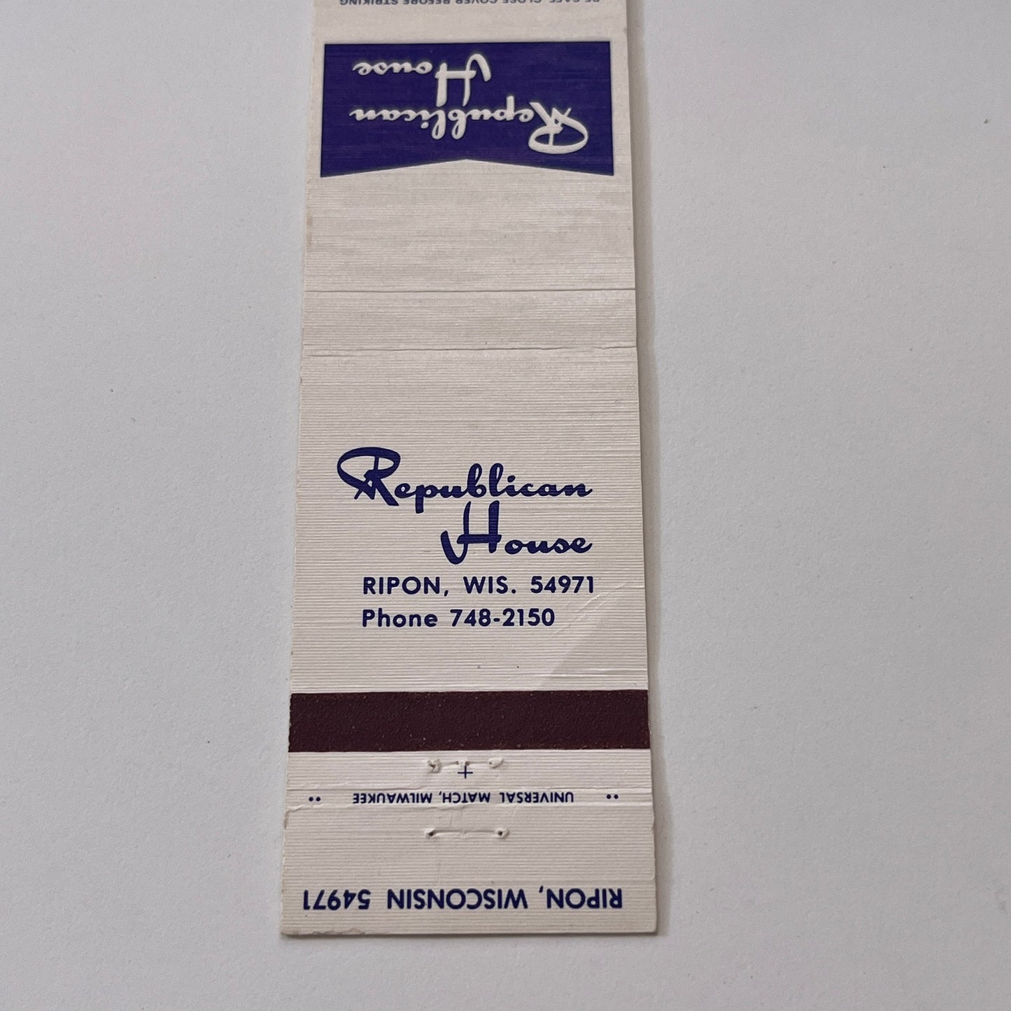 Republican House Ripon WI Vintage Matchbook Cover TB6-MB2-1