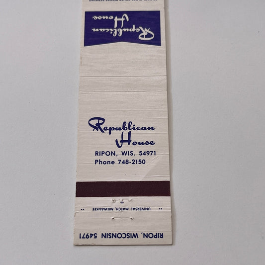 Republican House Ripon WI Vintage Matchbook Cover TB6-MB2-1