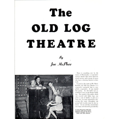 The Old Log Theater Article Minnetonka MN Joe McPhee 1940 Magazine Article D17