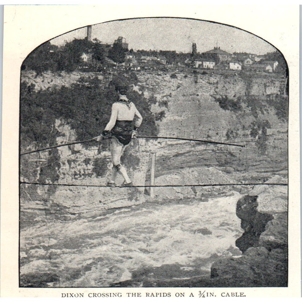 Dixon Tightrope Over the Rapids on 3/4 Inch Cable 1897 Victorian Photo AE9-TS6