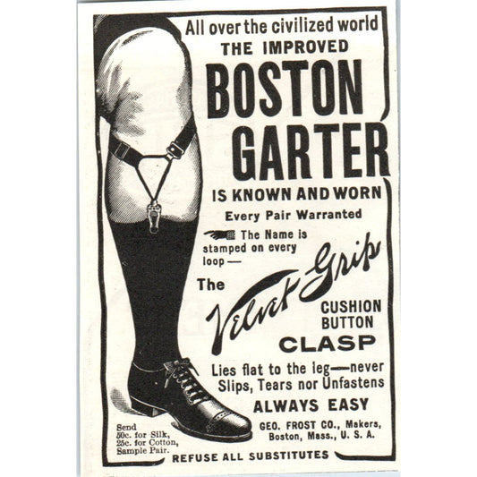 Geo. Frost Co Boston Garter c1905 Original Magazine Advertisement AE7-A3