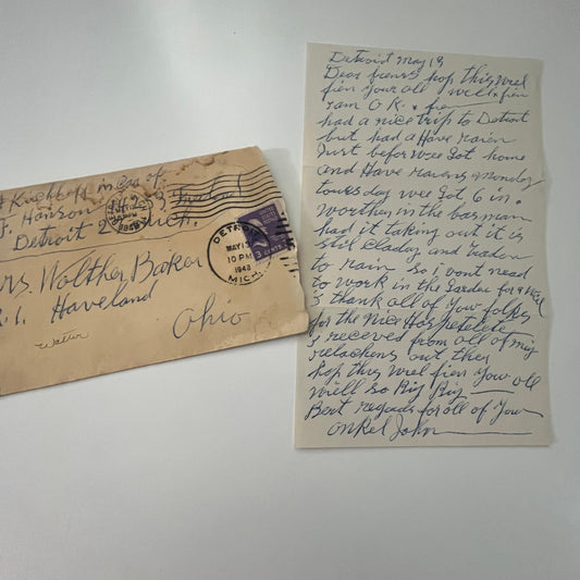 1948 John H. Kirchhoff Detroit MI To Ms Wolther Baker Haveland OH Letter AI9-H5