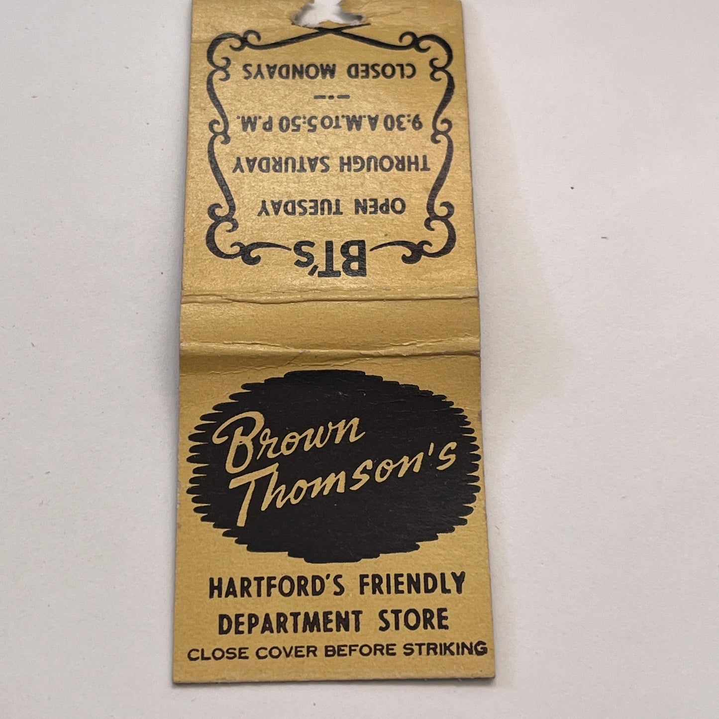 Brown Thomson's Hartford's Friendly Department Store Vintage Matchbook MM3-1
