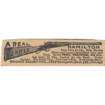 Chicago Sachet Wks. Air Rifle Giveaway Offer 1923 Magazine Ad Clip AE1-8