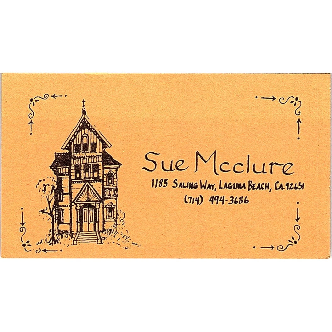 Sue McClure Artist Laguna Beach CA Vintage Business Card SE3-B12