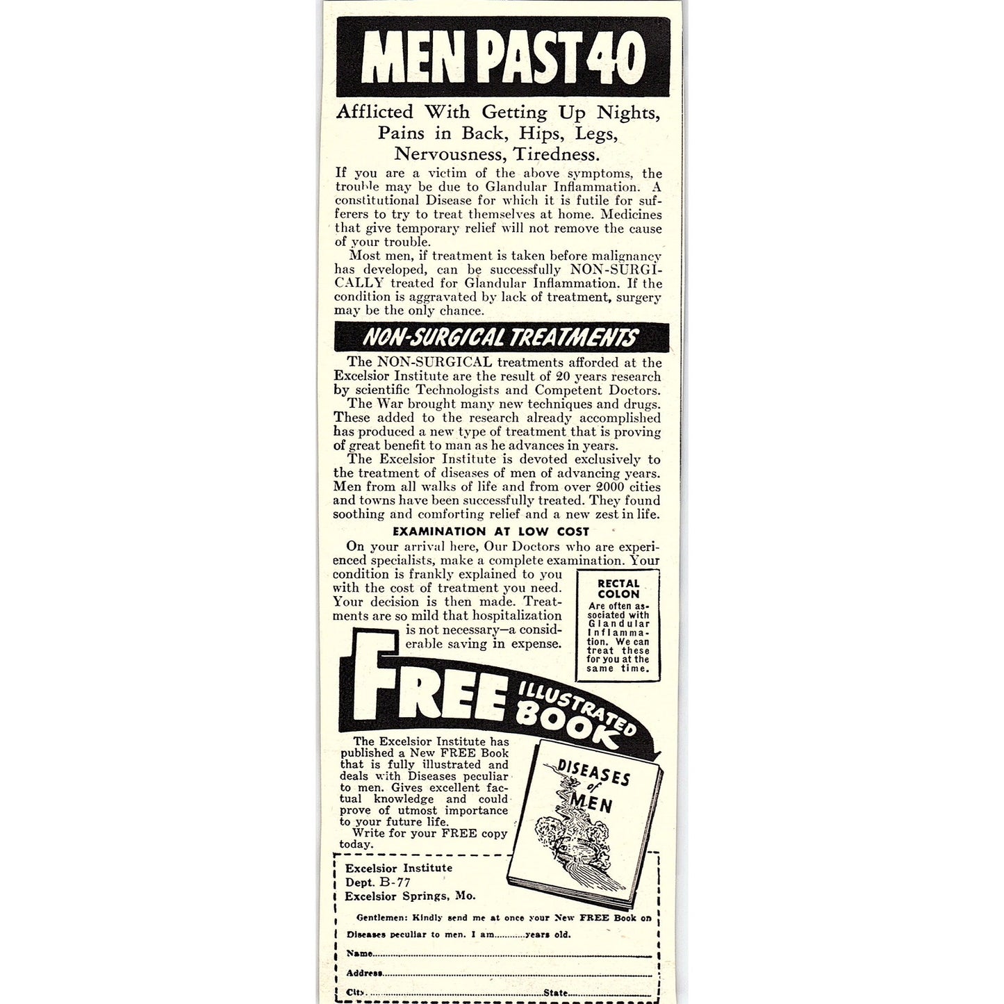 Diseases of Men - Excelsior Institute, Excelsior Springs MO 1955 Ad AG1-7
