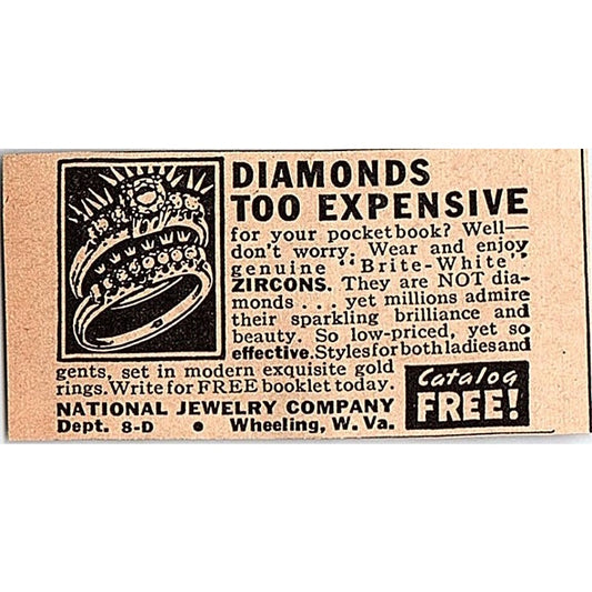 Zircon Rings - National Jewelry Co Wheeling West Virginia 1948 Ad AF8-S1