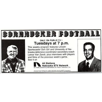 Cornhuskers Football ETV Network Don Gill Lance Van Zandt 1979 Ad AG8-2