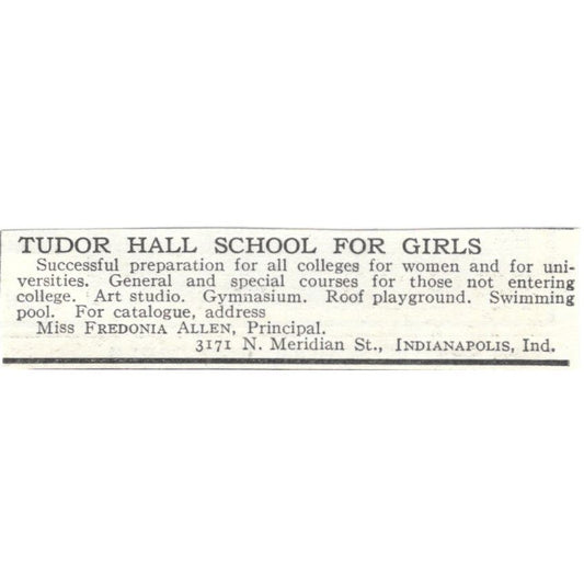 Tudor Hall for Girls Fredonia Allen Indianapolis IN c1918 Advertisement AE5-SA10
