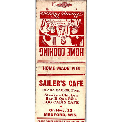 Sailer's Cafe Clara Sailer Medford WI Vintage Matchbook Cover SF3-Y1