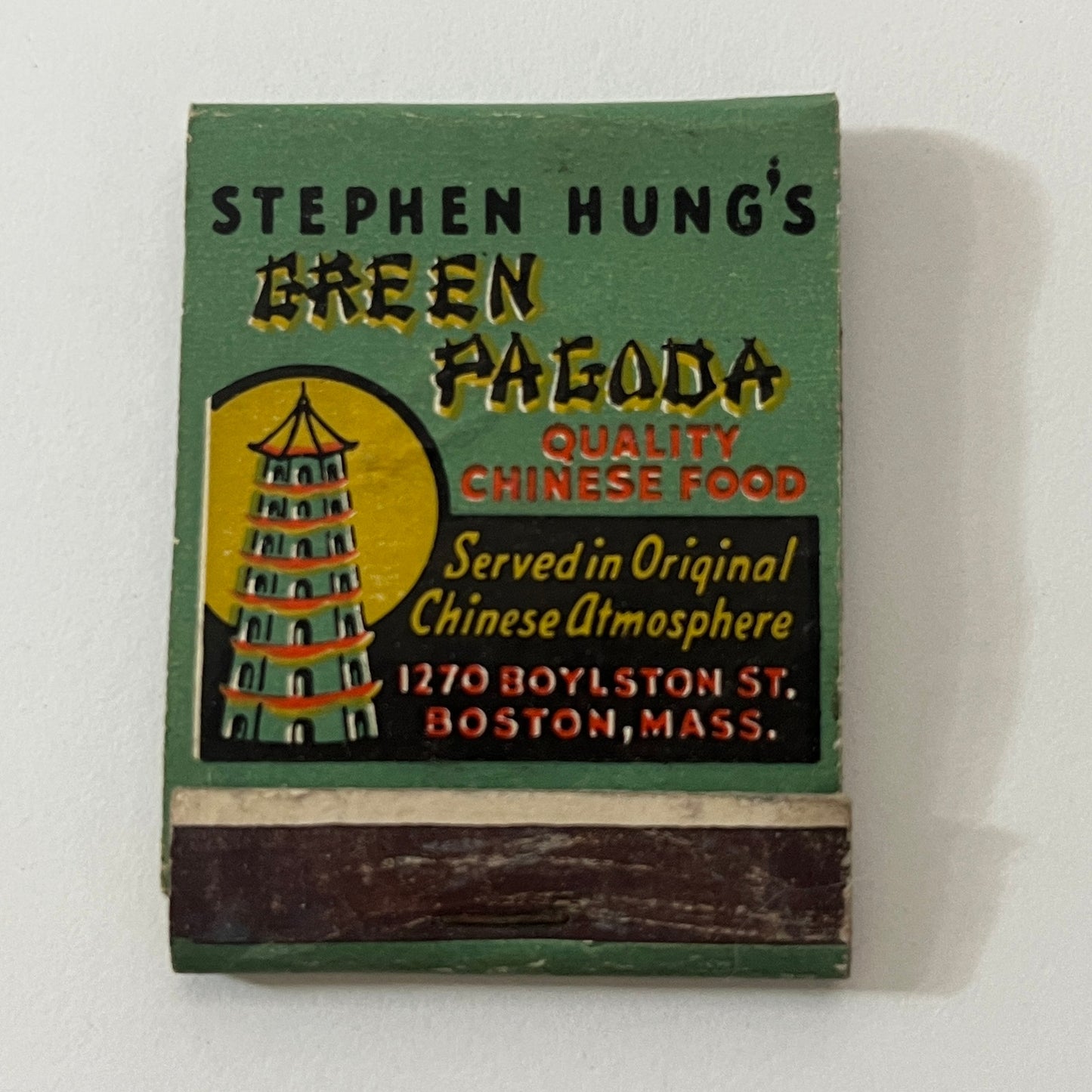 Stephen Hung's Green Pagoda Chinese Food Boston MA Matchbook Cover TB6-MB1-1