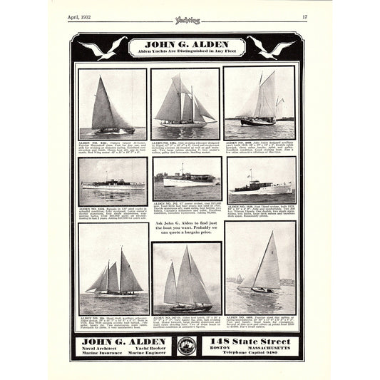 John G. Alden Yachts Boston, Tams Incorporated Yachts Miami FL 1932 Ad V1-4
