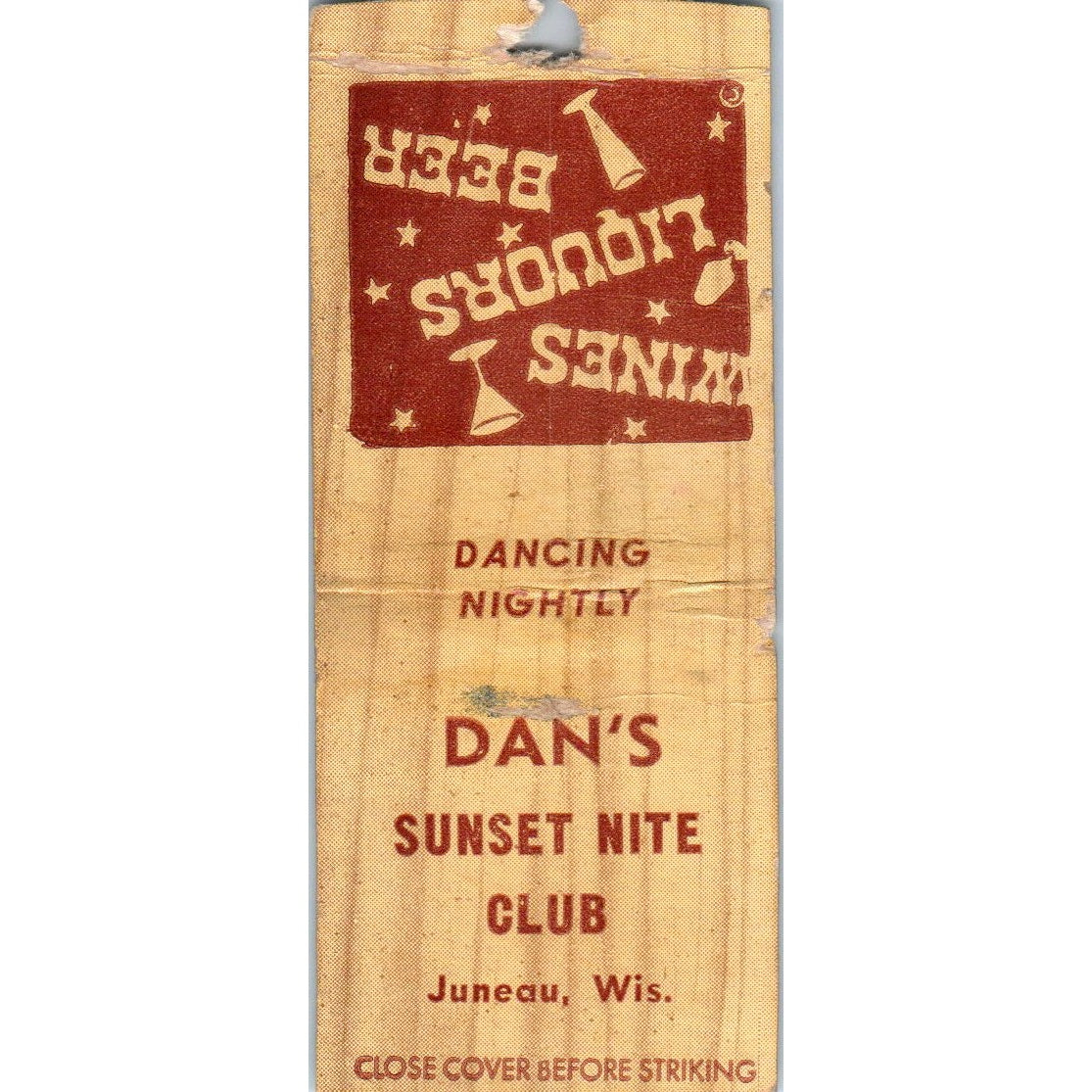 Dan's Sunset White Club Juneau WI Vintage Matchbook Cover SD2-Y11