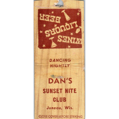 Dan's Sunset White Club Juneau WI Vintage Matchbook Cover SD2-Y11