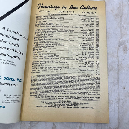 1968 July Gleanings in Bee Culture Magazine Bees Beekeeping Honey TD7