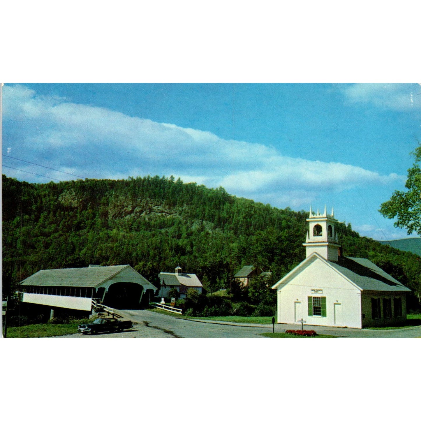 Stark Covered Bridge and Church NH Covered Bridge Postcard PC4