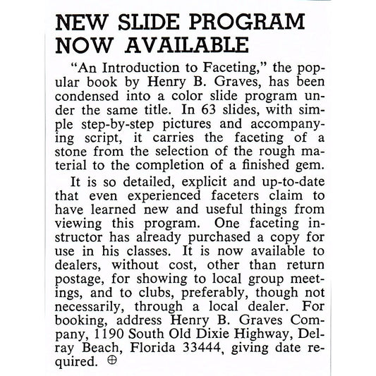 Henry B Graves New Slide Program Delray Beach FL 1972 Ad AF8-M1