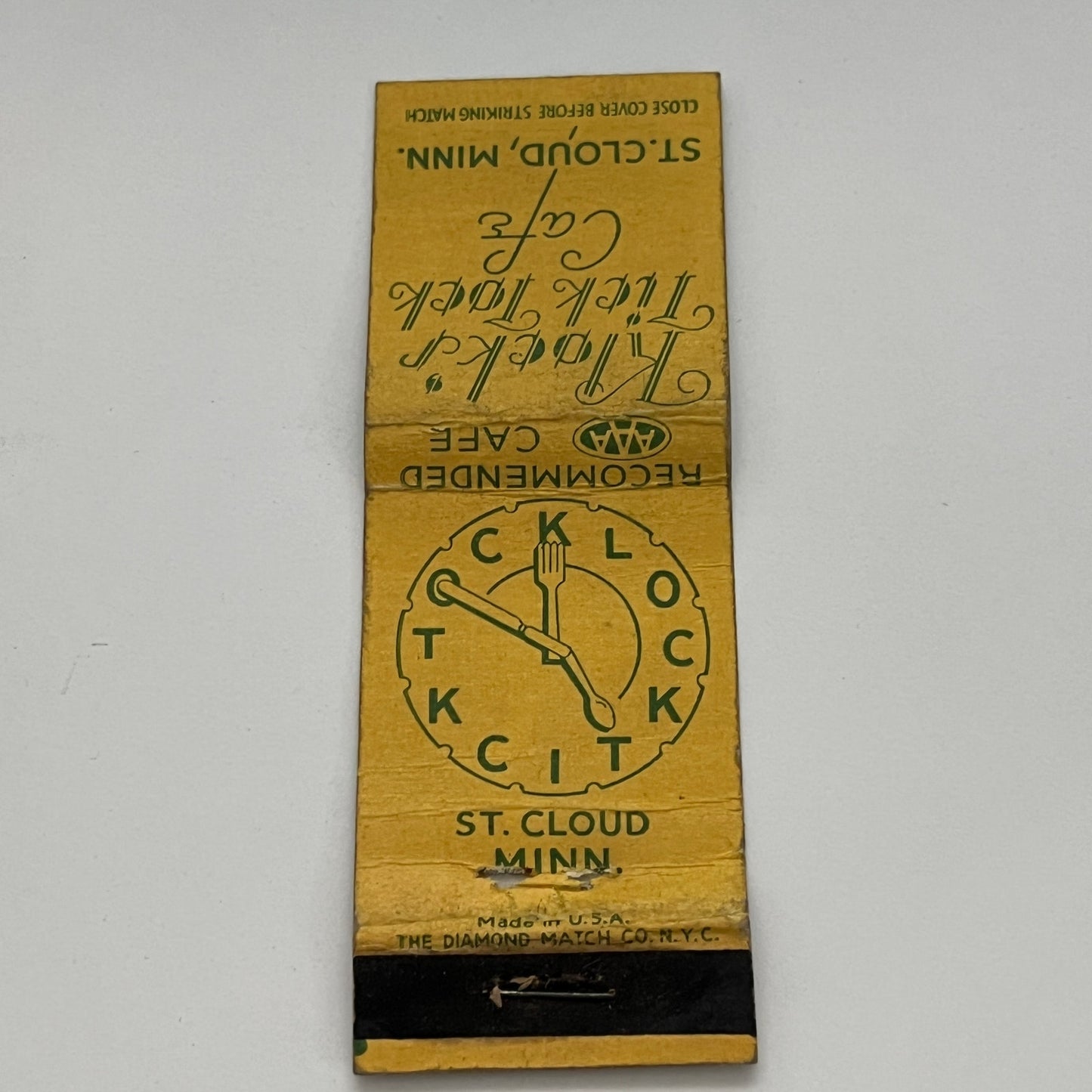 Klock's Tick Tock Cafe St. Cloud MN Vintage Matchbook TB6-MB2-14