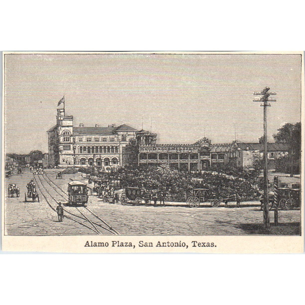 Alamo Plaza in San Antonio Texas 1901 Engraving AF2-P2