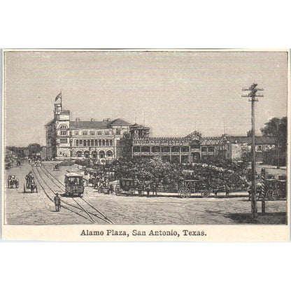 Alamo Plaza in San Antonio Texas 1901 Engraving AF2-P2