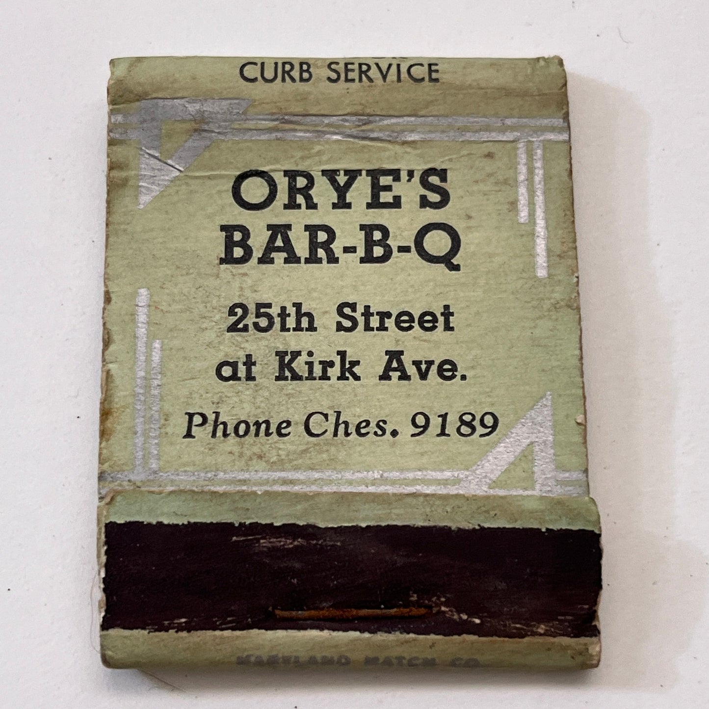Orye's Bar-B-Q 25th St at Kirk Ave Vintage Matchbook Cover TB8-MB3-2
