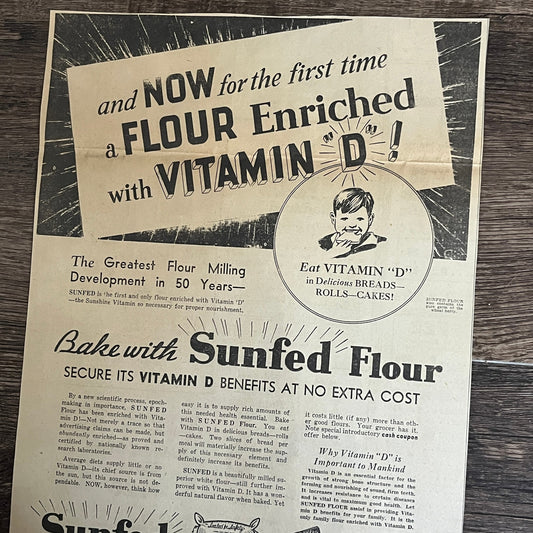 Sunfed Flour Mills Minneapolis MN 1935 Newspaper Ad V1-9