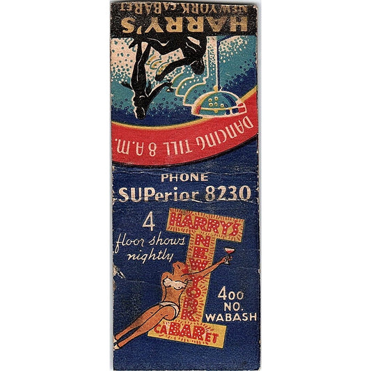 Harry's New York Cabaret Chicago Pinup Vintage Matchbook Cover SE5-Y1