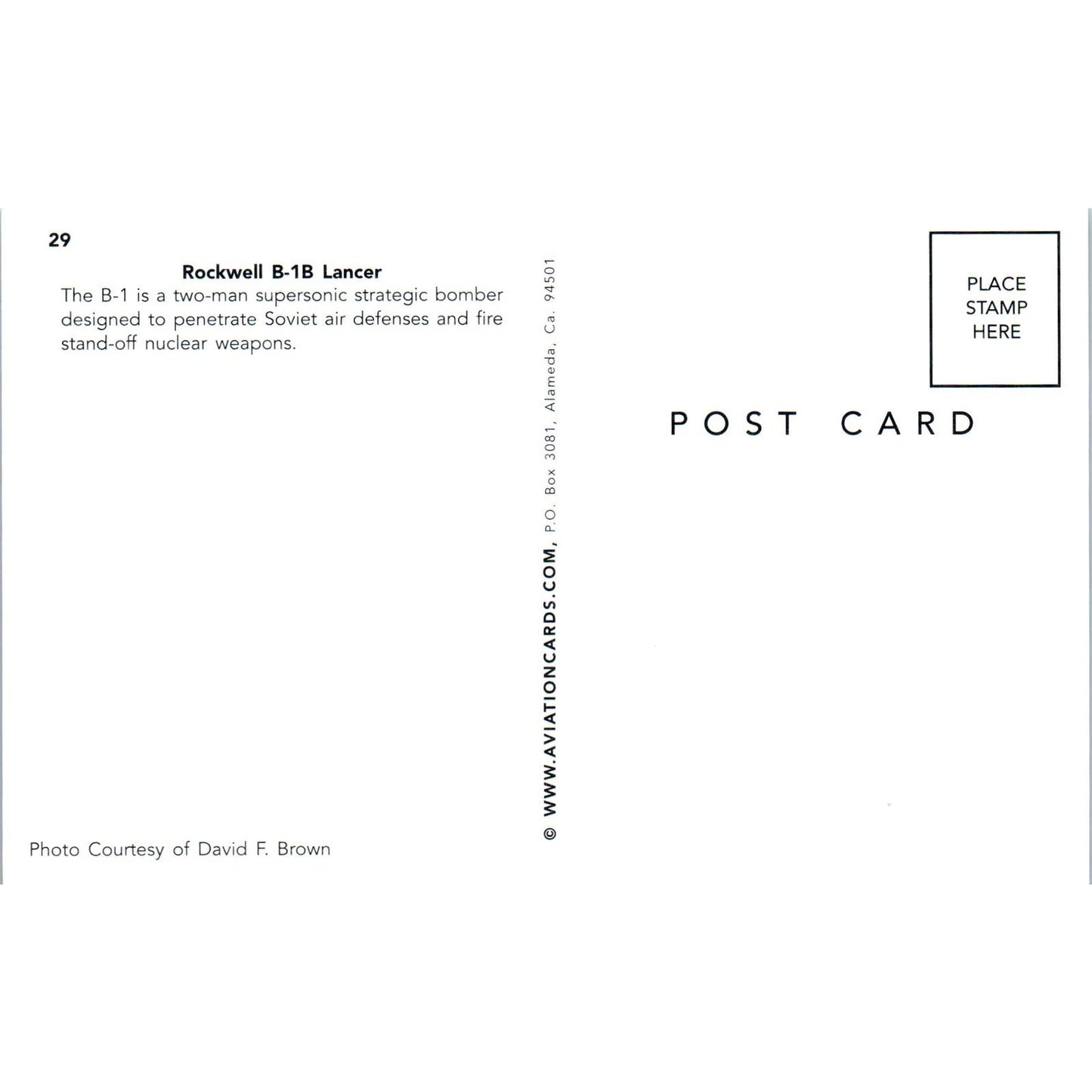 Rockwell B-1B Lancer Vintage Postcard TG8-PC
