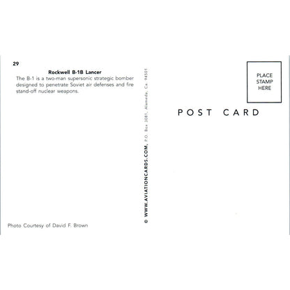 Rockwell B-1B Lancer Vintage Postcard TG8-PC