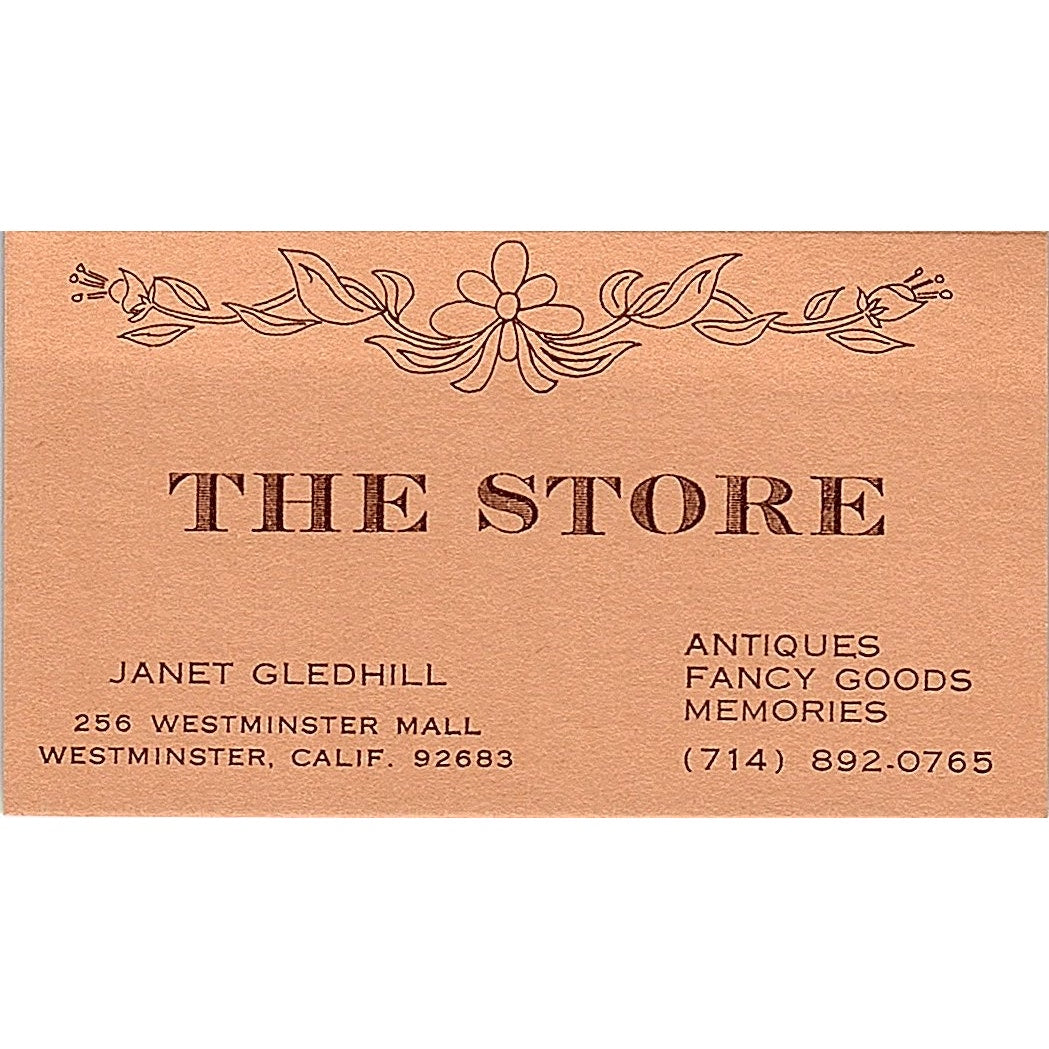 Janet Gledhill The Store Antiques Westminster CA Vintage Business Card SE3-B16