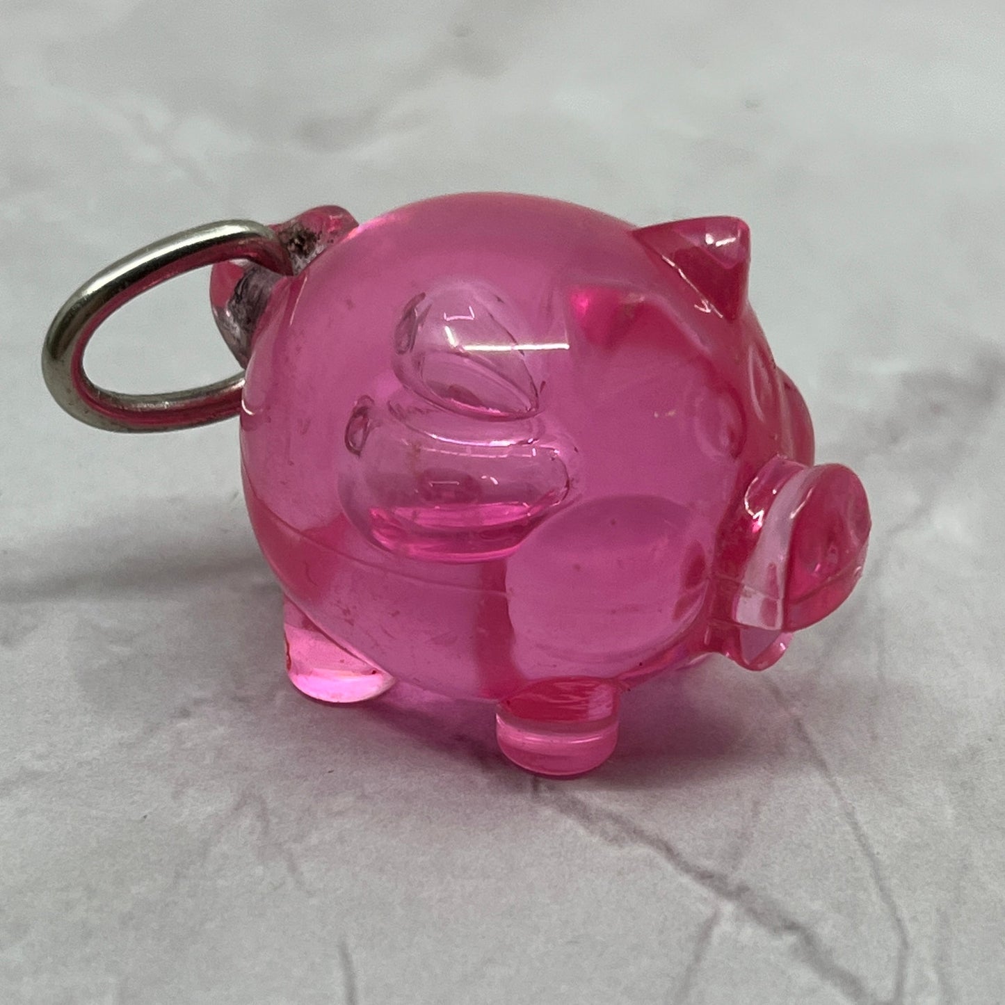 Vintage Acrylic Pink Pig Charm Fob Keychain SC1