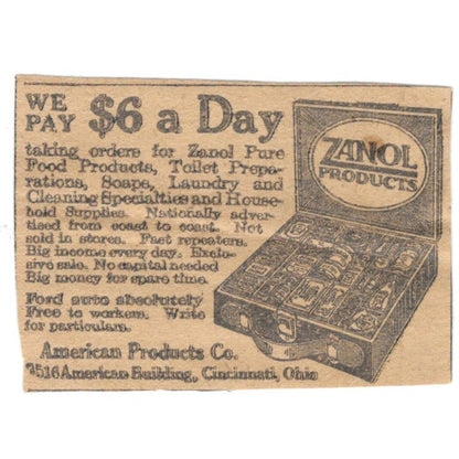 American Products Co Cincinnati OH Zanol Products 1923 Magazine Ad Clip AE1-6