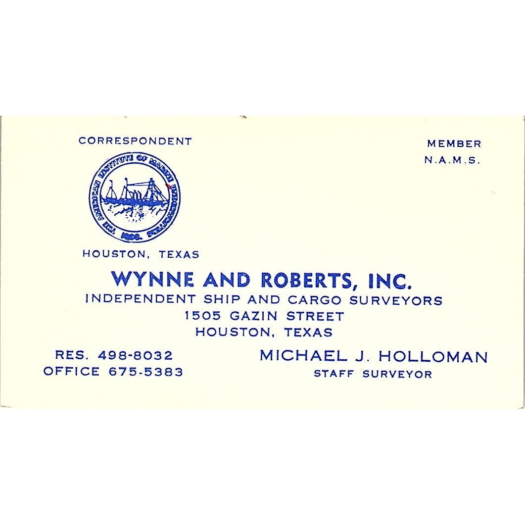 Michael J Holloman Wynne & Roberts Inc Houston Vintage Business Card SD9-B7