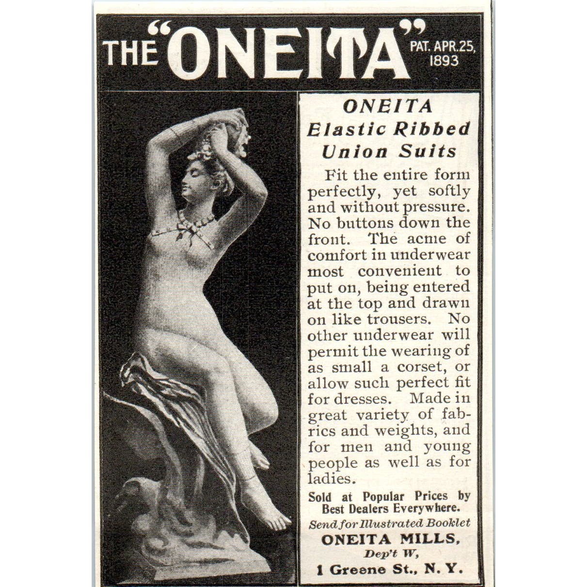 Oneita Mills Elastic Ribbed Union Suits NY c1905 Original Advertisement AE7-A3