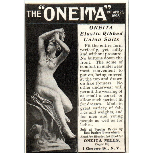 Oneita Mills Elastic Ribbed Union Suits NY c1905 Original Advertisement AE7-A3