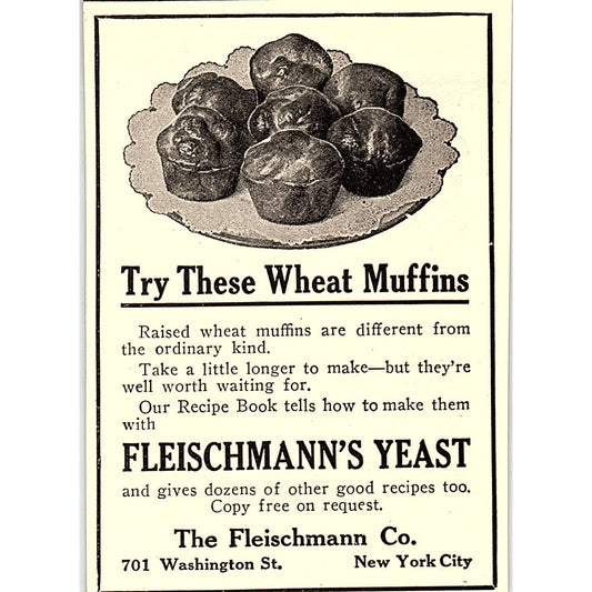Fleischmann's Yeast Wheat Muffins New York City 1916 Ad AF6-15