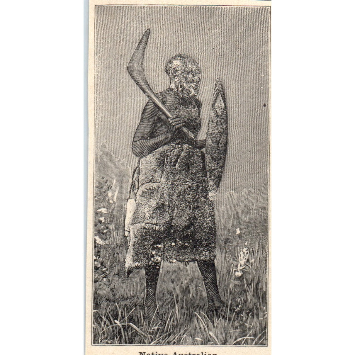Native Australian With Boomerang 1901 Engraving AF2-P1