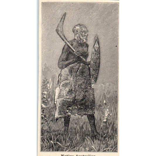 Native Australian With Boomerang 1901 Engraving AF2-P1