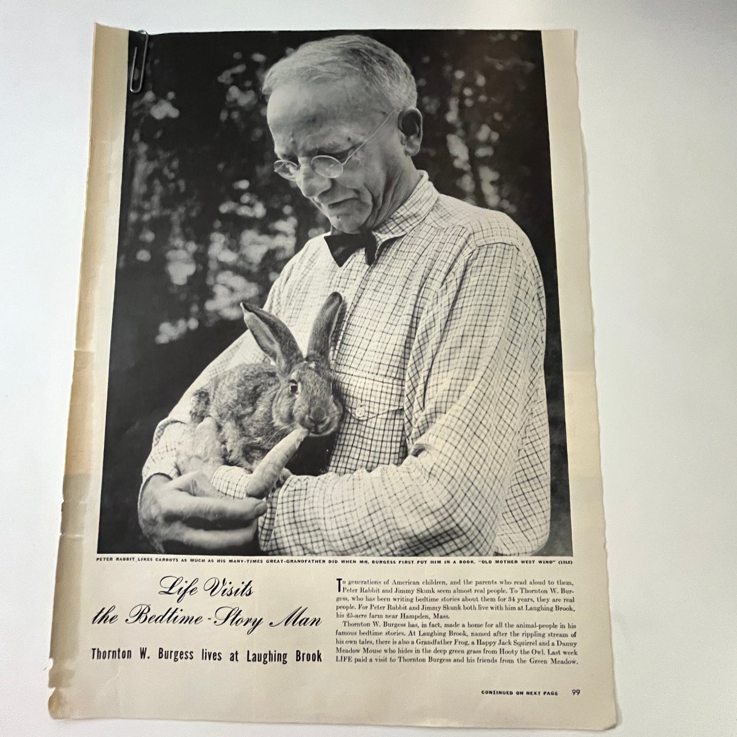 Thornton W. Burgess The Bedtime-Story Man 2 Pages 1940s WWII Era Article V29-5
